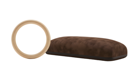 SPORT - Brown suede glasses case with a circular wooden eyeglass holder on a white background, perfect for eyewear storage and protection