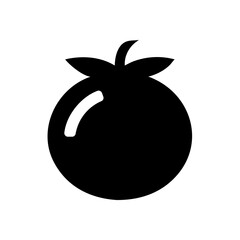 A black and white flat icon of a round tomato
