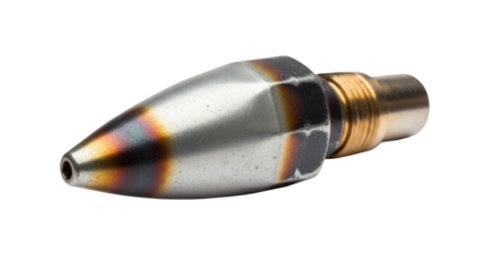 Welding Torch Nozzle: A close-up shot reveals the detailed construction of a welding torch nozzle, emphasizing its sleek design and metallic gleam.