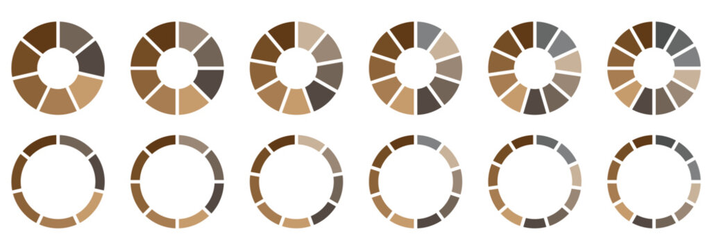 Pie chart set. Colorful diagram collection. Circle pie chart diagram. Pizza or flower round cycle set. eps 10