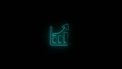 Neon glowing Business graph icon Animation on black background .