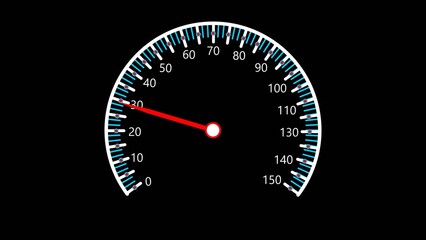 Speedometer measuring speed in kilometers per hour of drive. speedometer displays high power
