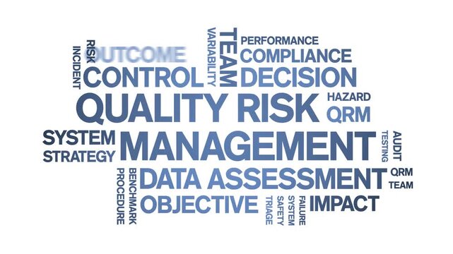 Quality Risk Management animated word cloud-text design animation tag kinetic typography seamless loop.