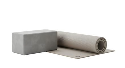 SPORT - Gray yoga mat and block set for fitness and wellness exercises, perfect for home workouts and stretching routines
