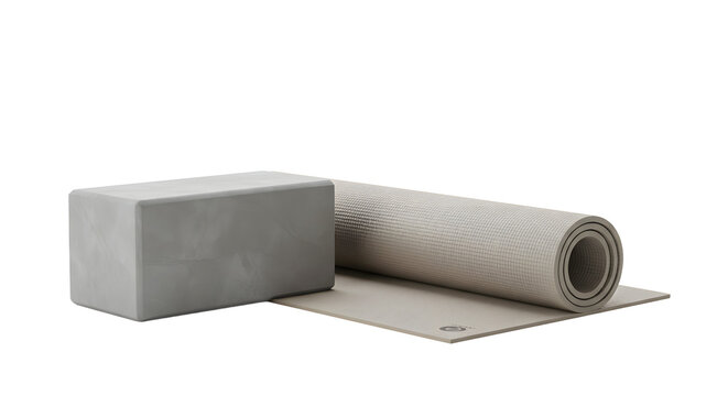 SPORT - Gray yoga mat and block set for fitness and wellness exercises, perfect for home workouts and stretching routines