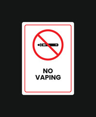 A "No Vaping" prohibition sign. This vertical vector illustration features bold red text and a clear forbidden symbol with a vape device, ideal for public spaces, corporate offices, and health signage