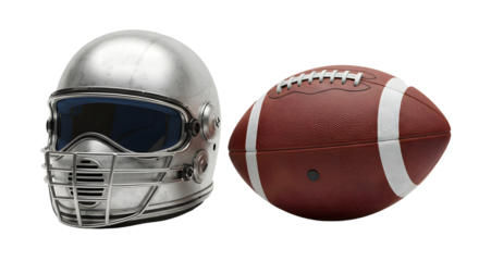 SPORT - American football helmet and ball isolated on white background, sports equipment for training and games