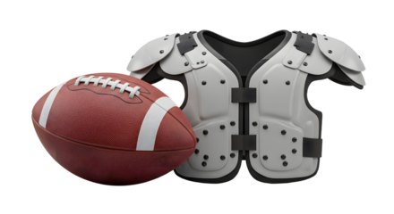 SPORT - American football with helmet and shoulder pads isolated on white background, perfect for sports and training visuals