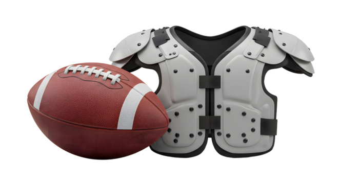 SPORT - American football with helmet and shoulder pads isolated on white background, perfect for sports and training visuals - Powered by Adobe
