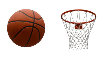SPORT - Basketball and hoop isolated on white background, sports equipment for basketball games and practice