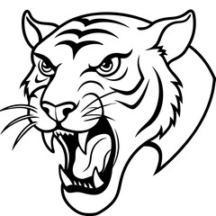 Roaring Tiger Line Art Vector Bold Wild Animal Silhouette Drawing