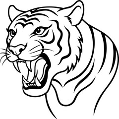 Roaring Tiger Line Art Vector Bold Wild Animal Silhouette Drawing