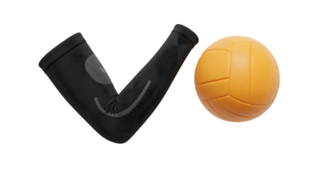 SPORT - Black arm sleeve and orange volleyball isolated on white background, perfect for sports and fitness themes