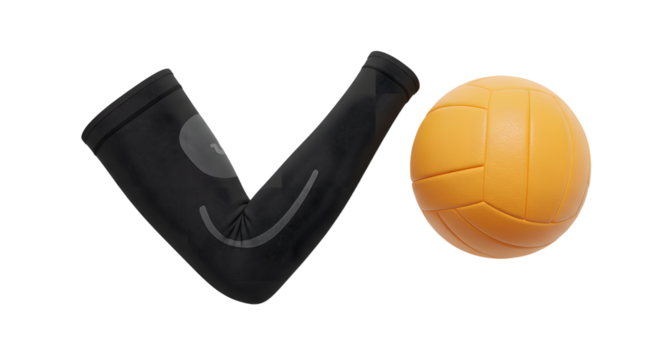 SPORT - Black arm sleeve and orange volleyball isolated on white background, perfect for sports and fitness themes
