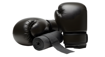SPORT - Black boxing gloves and hand wraps isolated on white background, perfect for sports and fitness promotions