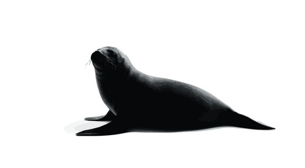 A cute California sea lion, a brown marine mammal, is isolated on a wet rock
