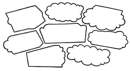 Obraz premium Hand-Drawn Collection of Diverse Speech and Thought Bubbles with Sketchy Black Outlines.