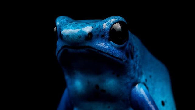 Cobalt Poison Dart Frog Portrait Against Black Backdrop