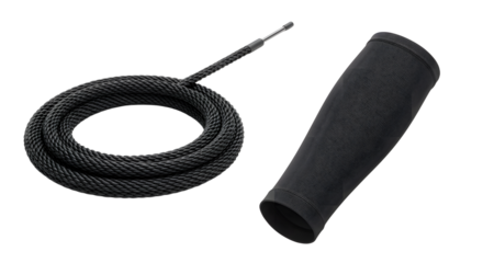 SPORT - Black jump rope with foam handles isolated on white background, fitness and exercise equipment for workout and training