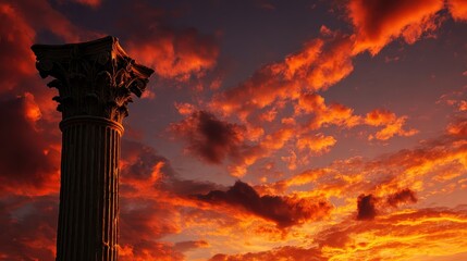 A clock tower with a red sky in the background