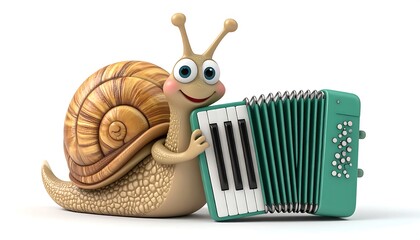 Snail Playing Accordion Funny Cartoon Illustration