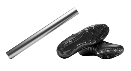 SPORT - Black studded soccer cleats with silver metal pipe isolated on white background, perfect for sports and training visuals