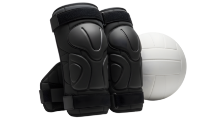 SPORT - Black volleyball knee pads with white volleyball isolated on white background, perfect for sports and volleyball training