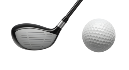SPORT - Close-up of a golf club and golf ball on white background, perfect for sports, golf equipment, and leisure activity promotions