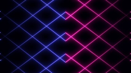 Glowing neon light animation on black screen. Abstract glowing neon lights blinking lines illustration.