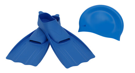 SPORT - Blue swimming fins and cap set for adults, perfect for swimming training and water sports