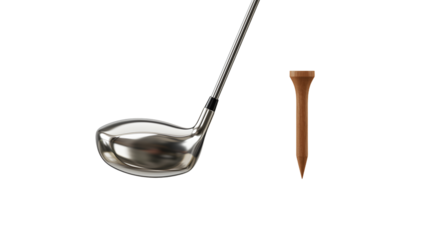 SPORT - Golf club head and wooden golf tee isolated on white background, perfect for golf sport and outdoor recreation concepts