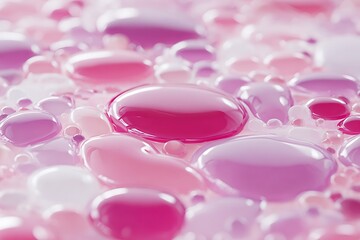 Bright jelly pads gliding above pink stream in abstract sugar flow