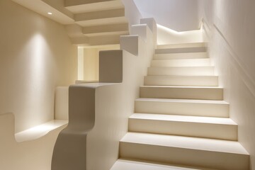 Obraz premium A white staircase with a light on the side