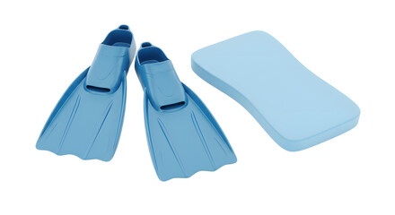 SPORT - Blue swimming fins and kickboard for pool training and water sports equipment, perfect for swim practice