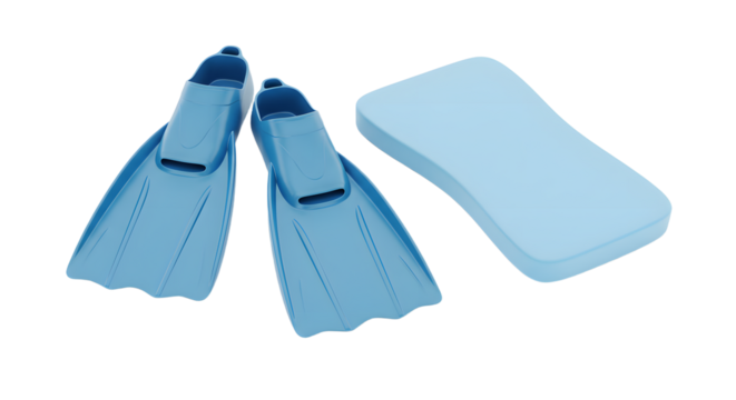 SPORT - Blue swimming fins and kickboard for pool training and water sports equipment, perfect for swim practice