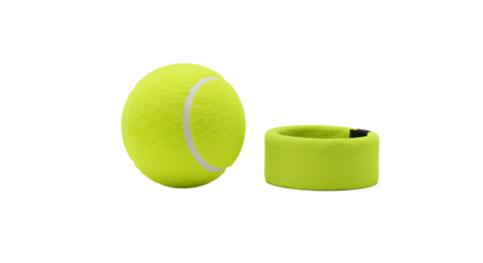SPORT - Bright yellow tennis ball with a matching green wristband isolated on white background, perfect for sports and fitness use