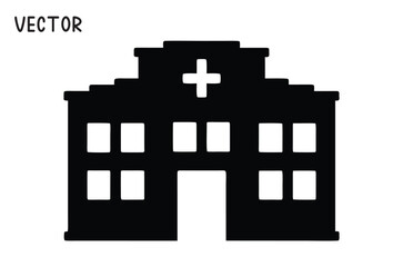 Obraz premium Hospital building silhouette vector, black hospital building silhouette, Hospital building vector illustration