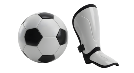 SPORT - Classic black and white soccer ball with a white shin guard, perfect for sports training and soccer practice