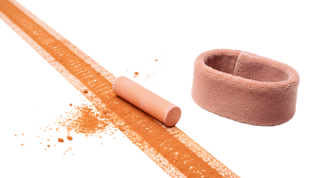 SPORT - Peach colored chalk pastel stick with chalk dust line and matching fabric wristband, perfect for art projects and creative drawing - Powered by Adobe