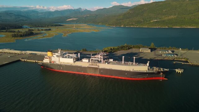 A ship loading liquified natural gas at a port facility in Kitimat, British Columbia, Part 2
