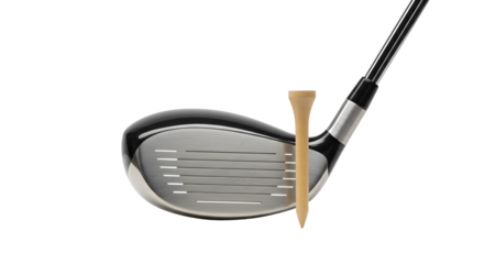 SPORT - Close-up of a golf club and wooden tee isolated on white background, perfect for sports and golf-related projects
