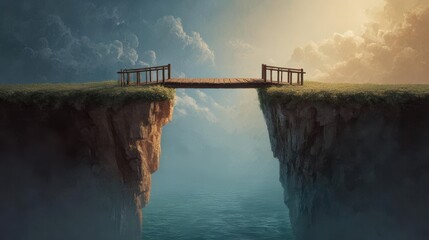 Wooden Bridge Over a High Gorge