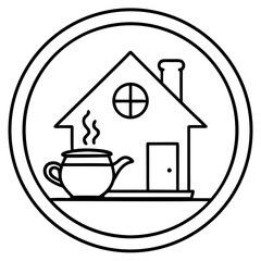 Tea Time Home Icon Minimalist Line Art Vector for Cozy Lifestyle Designs