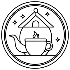 Tea Time Home Icon Minimalist Line Art Vector for Cozy Lifestyle Designs