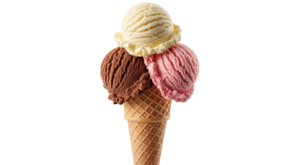 Delicious ice cream cone with three scoops ready for summer treat time