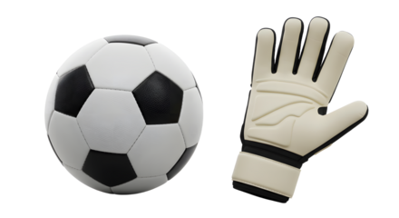 SPORT - Soccer ball and goalkeeper glove isolated on white background, perfect for sports and football content
