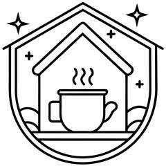 Tea Time Home Icon Minimalist Line Art Vector for Cozy Lifestyle Designs