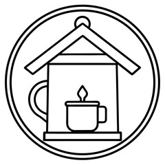 Tea Time Home Icon Minimalist Line Art Vector for Cozy Lifestyle Designs