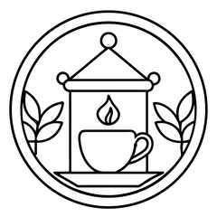 Tea Time Home Icon Minimalist Line Art Vector for Cozy Lifestyle Designs