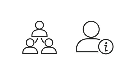 Vector illustration of two line art icons representing people and information a group of connected figures and a single person with an information symbol
